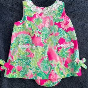 Lilly Pulitzer pink/green shift dress with diaper cover 3-6mo, new with tags